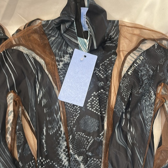 New Mugler Long Sleeve Jumpsuit in Warped Snake Black & Nude 02 FWRD - Picture 4 of 8